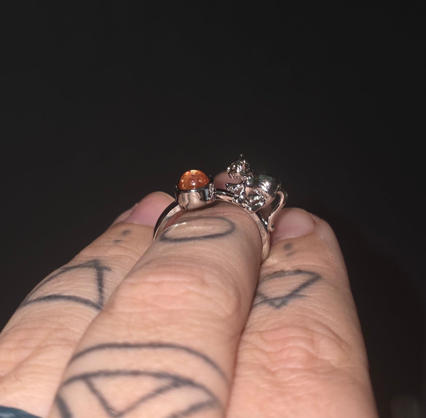 Adjustable Sunstone Cat Ring