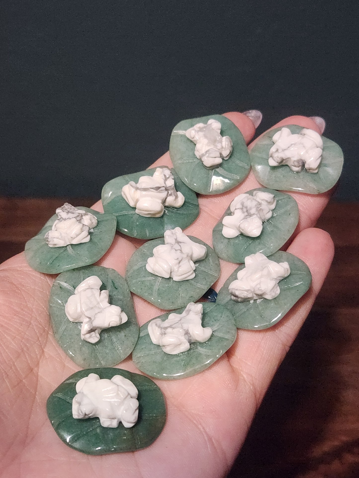 Howlite Frog on Green Aventurine Leaf