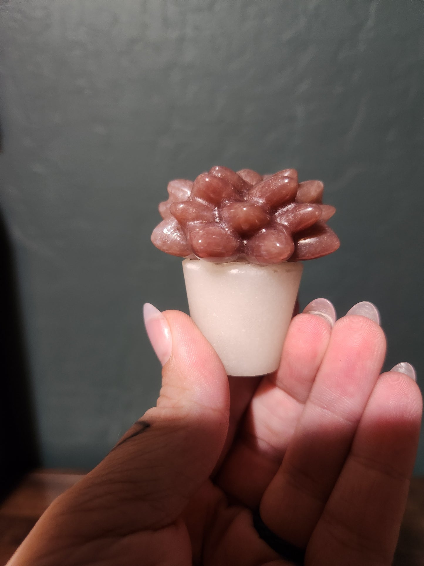 Strawberry Quartz Succulent on White Marble Base