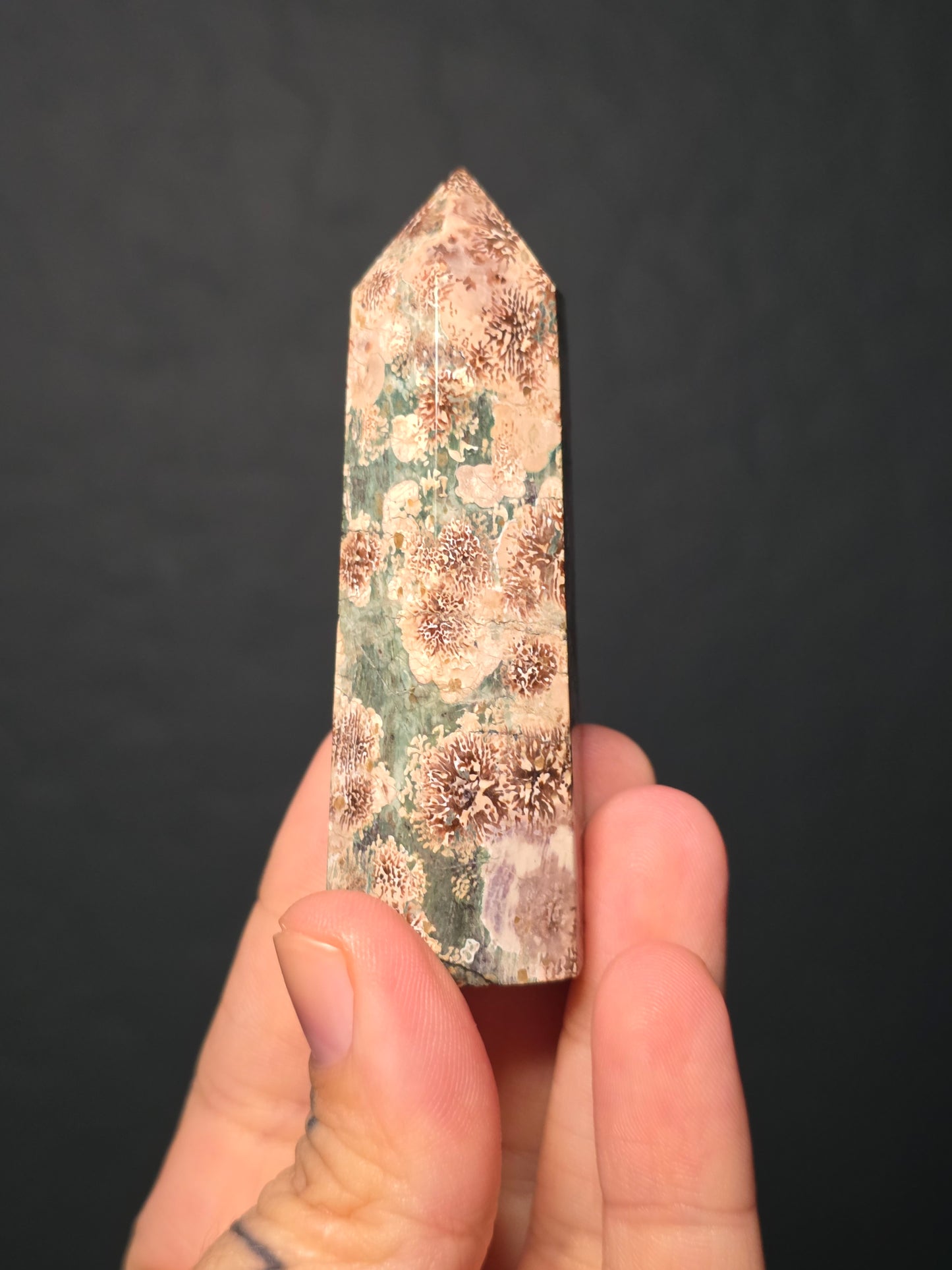 Green Flower Agate Tower