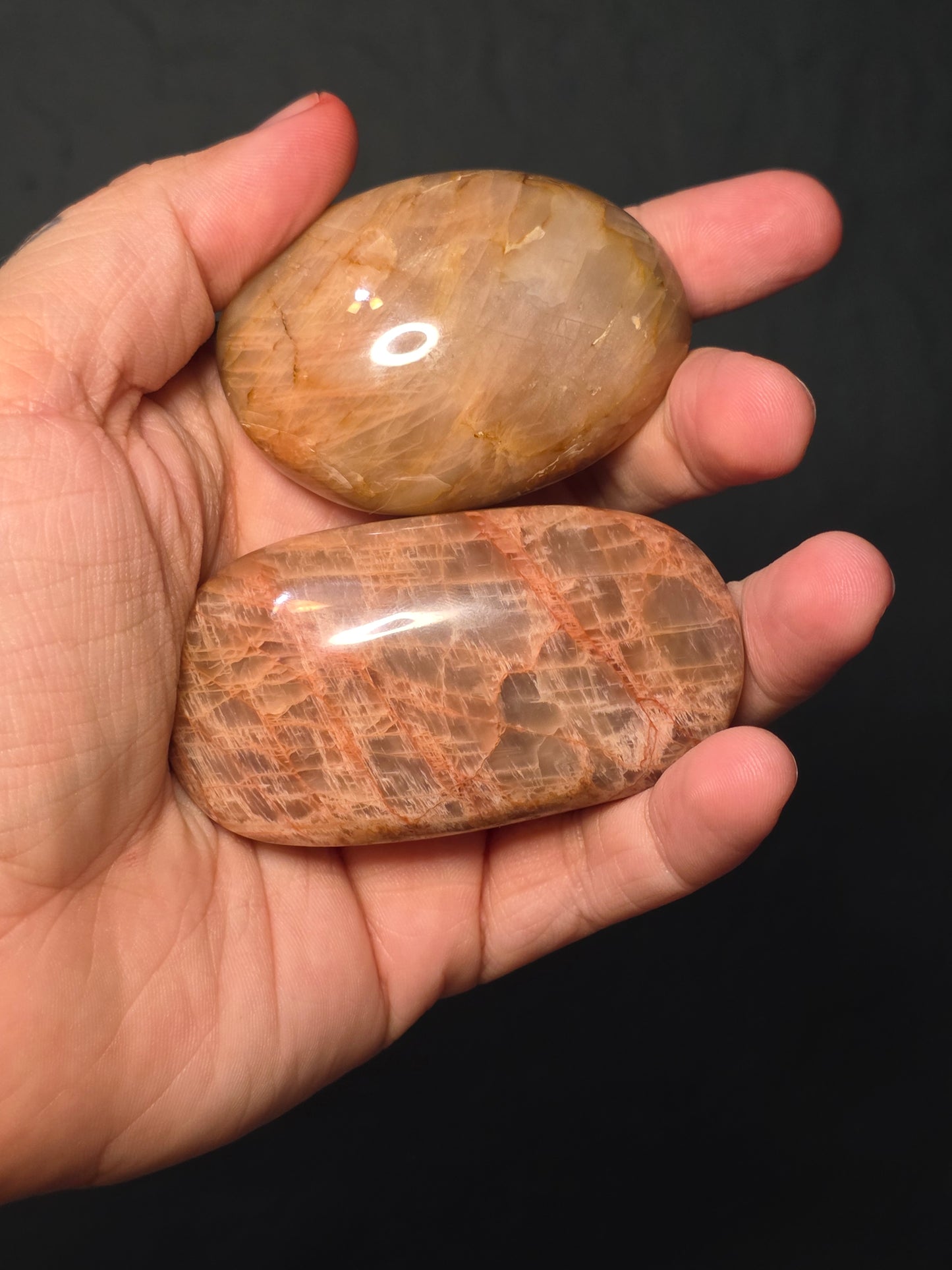 Peach Moonstone Palm Stones