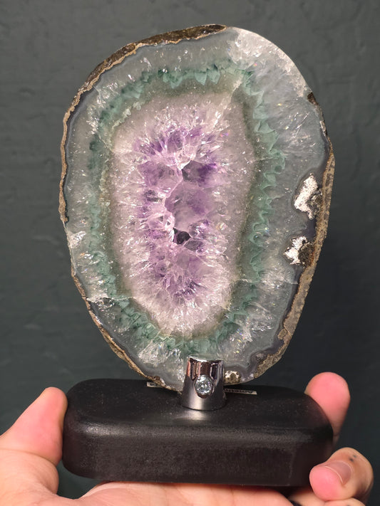 Amethyst and Agate Slices on Stands