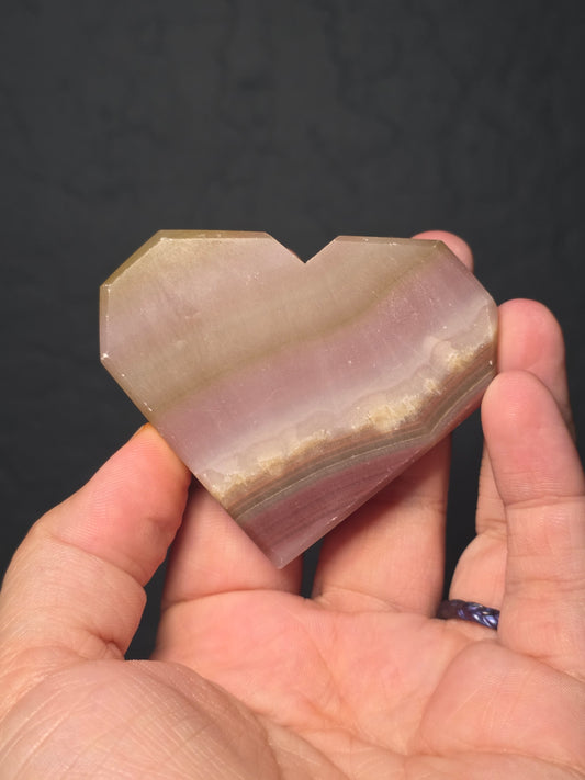 Pink Banded Calcite Flat Heart - UV Reactive