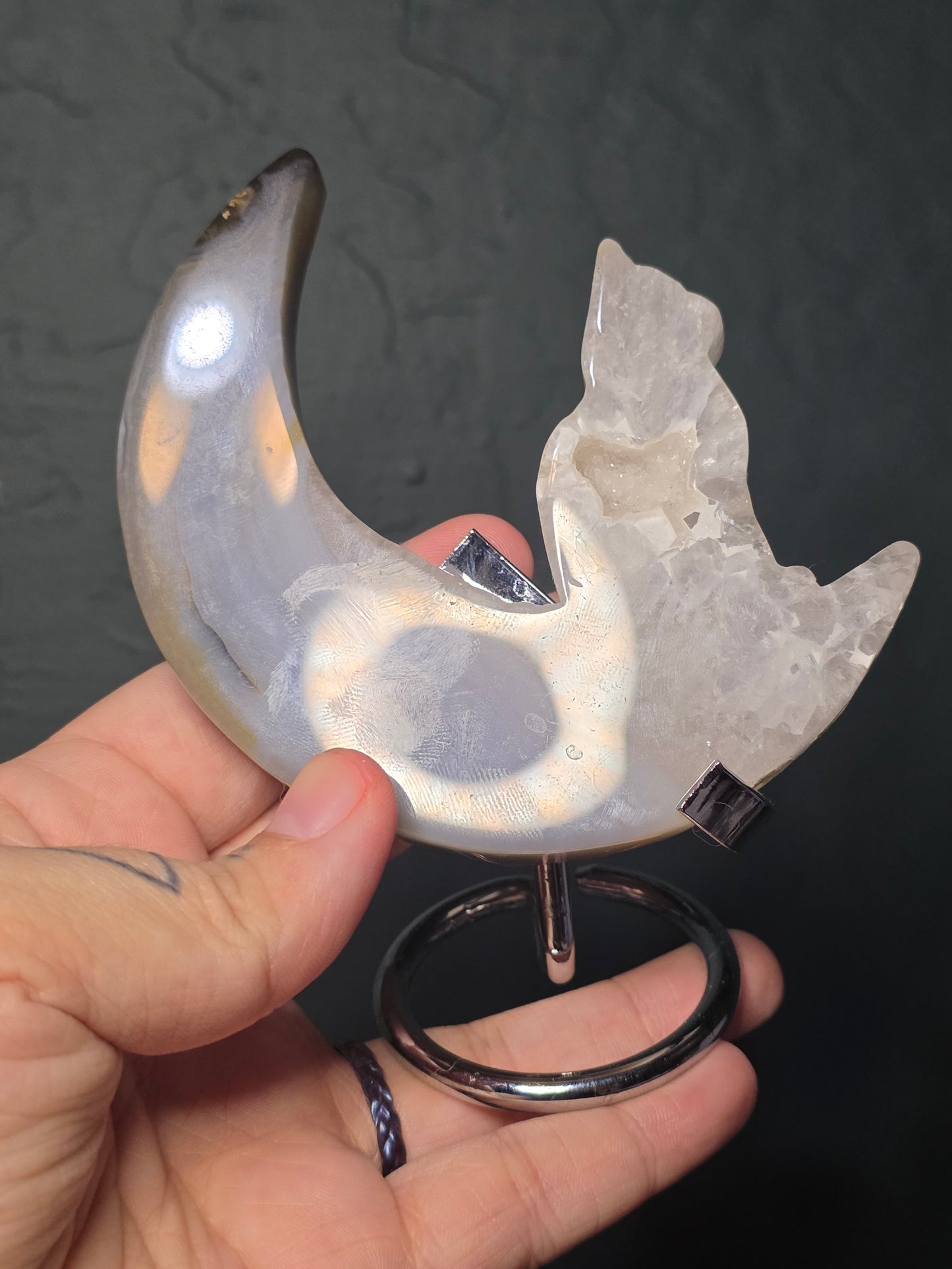 Agate Cat on Moon on Stand