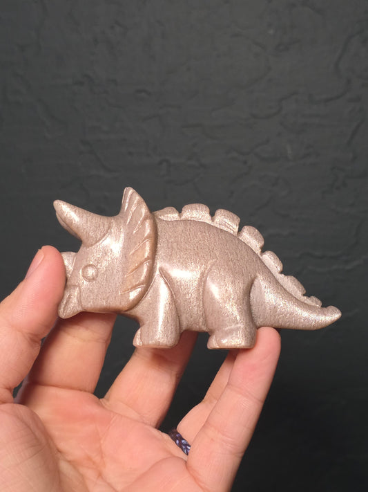 Medium Flashy Peach Moonstone Triceratops