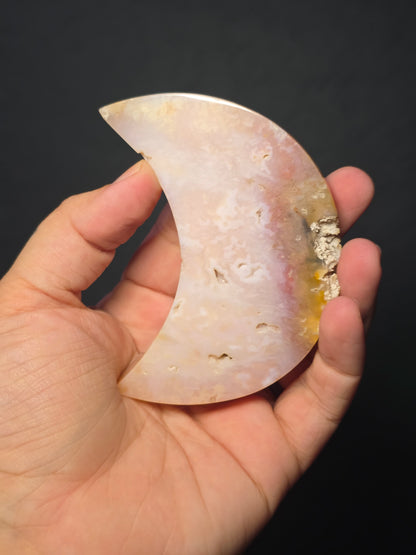 Pink Plume Agate Moon Carving