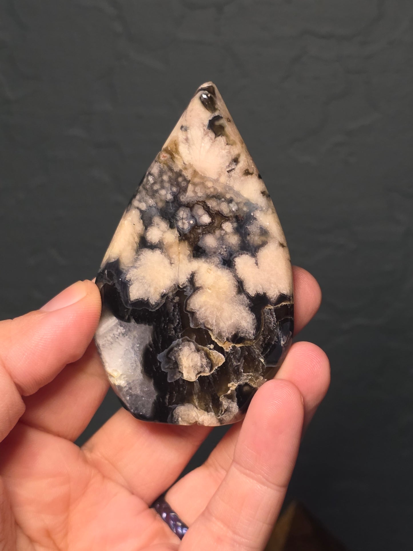 Dyed Black Flower Agate Tear Drops - UV Reactive